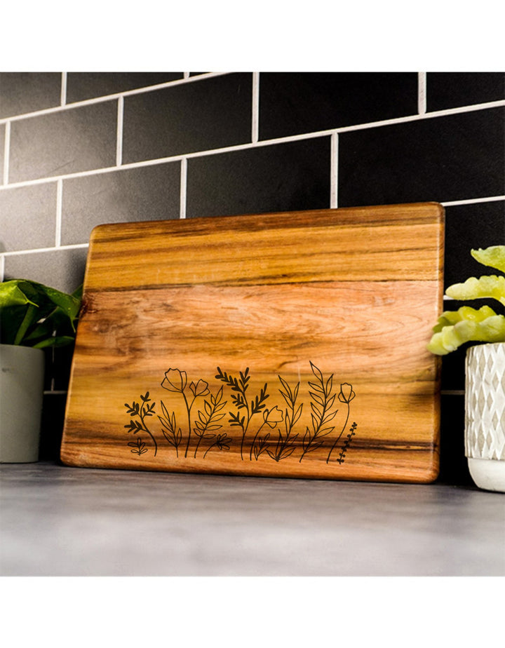 Cheese/Charcuterie Board | Engraved Wild Flowers - Curated Joy | Natural Home