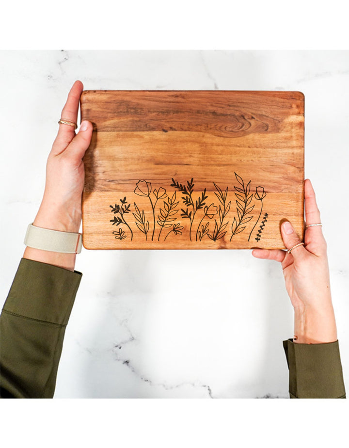 Cheese/Charcuterie Board | Engraved Wild Flowers - Curated Joy | Natural Home