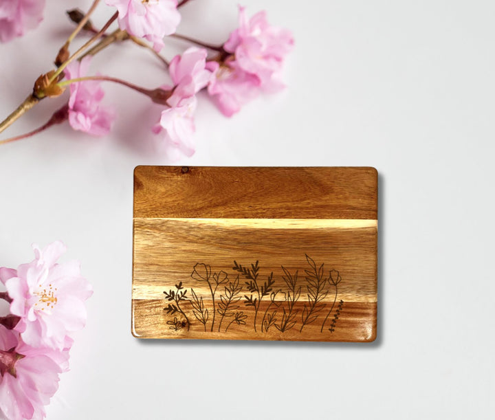 Cheese/Charcuterie Board | Engraved Wild Flowers - Curated Joy | Natural Home