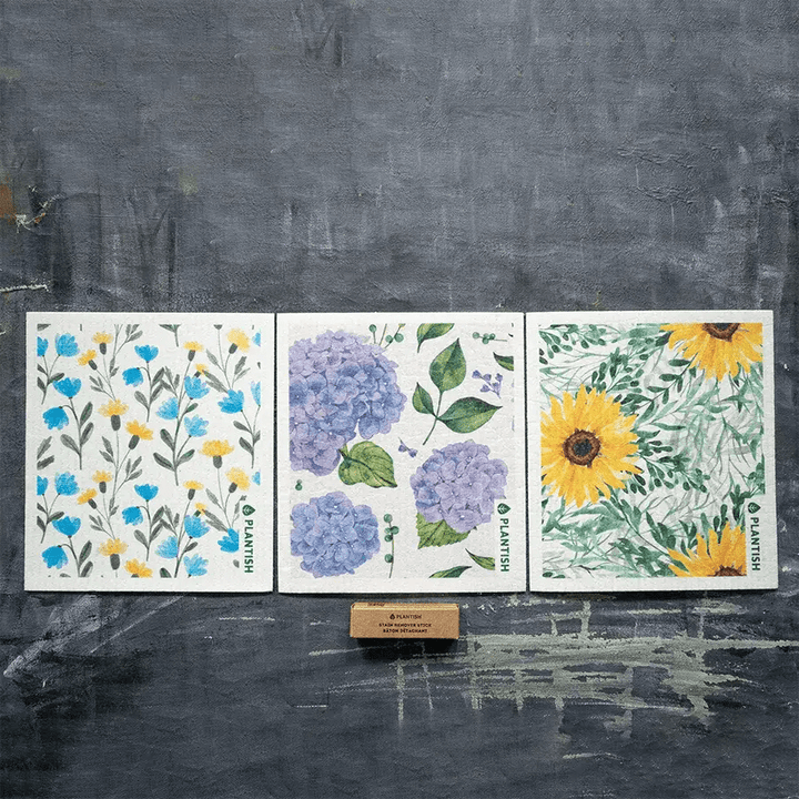 Floral Bursts - Set of 3 Swedish Sponge Cloths - Curated Joy | Natural Home