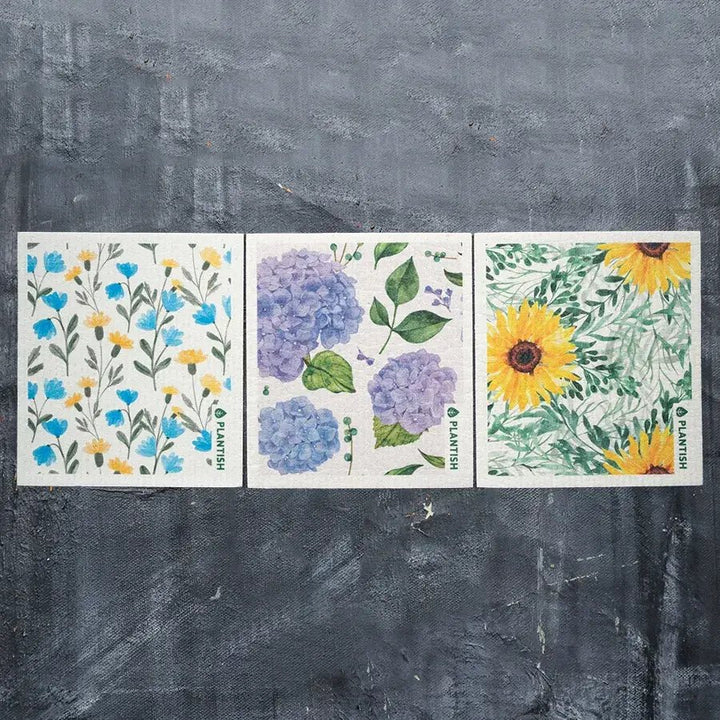 Floral Bursts - Set of 3 Swedish Sponge Cloths - Curated Joy | Natural Home