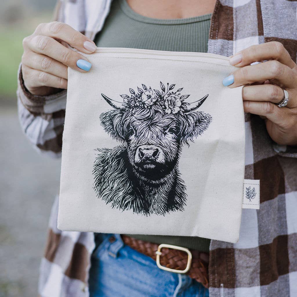 Snack Bag / Floral Cow / Reusable Lined Bag - Curated Joy | Natural Home