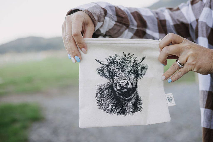 Snack Bag / Floral Cow / Reusable Lined Bag - Curated Joy | Natural Home