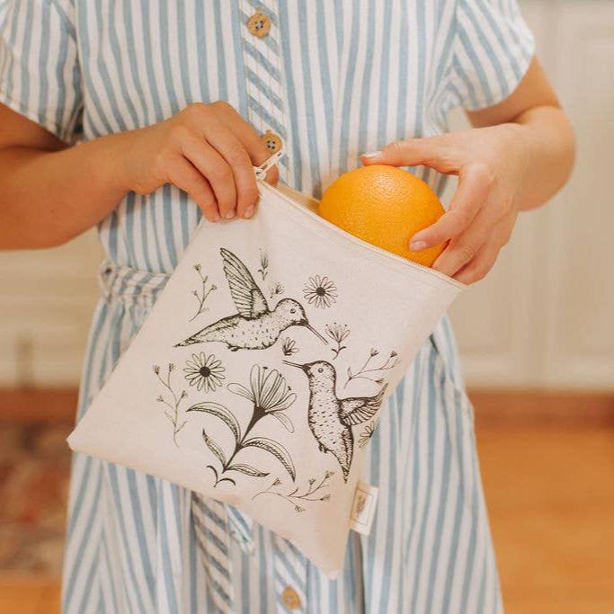 Snack Bag , Reusable Snack bag, HUMMINGBIRD - Curated Joy | Natural Home