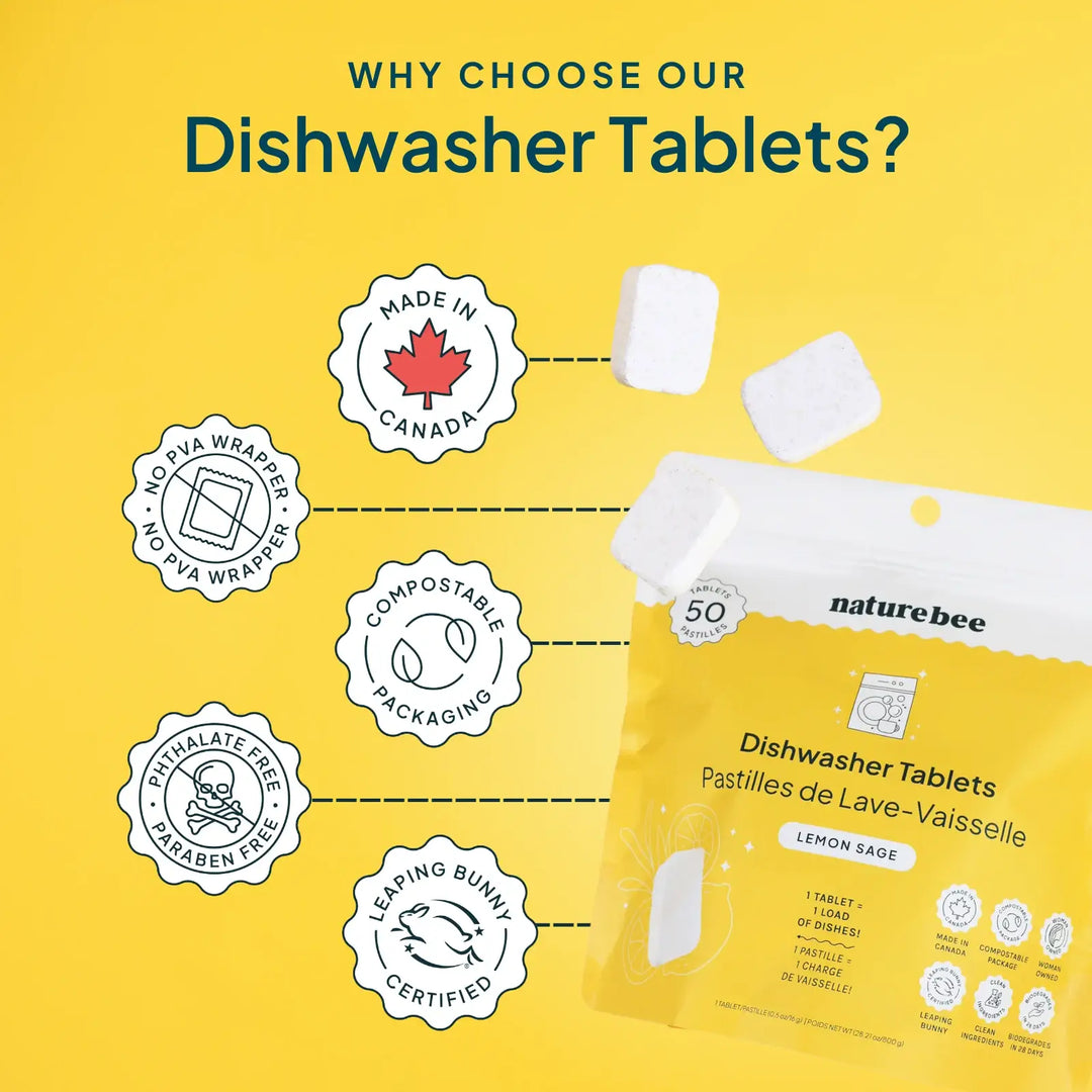 Lemon Dishwasher Tablets | Bag of 50 | NATURE BEE