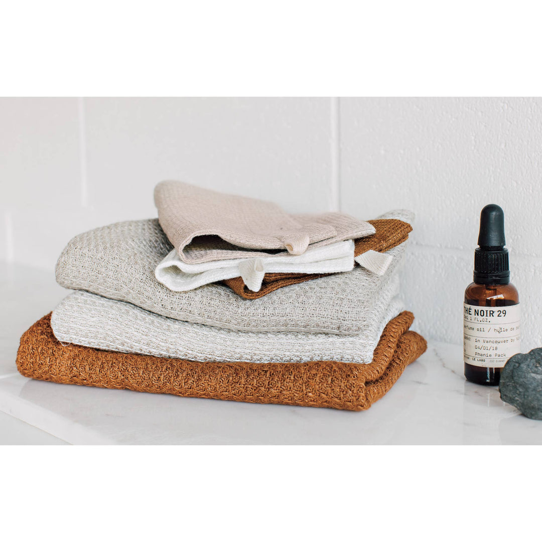 Amber And Natural Linen Bath Mitts - Set of 3 - Curated Joy | Natural Home