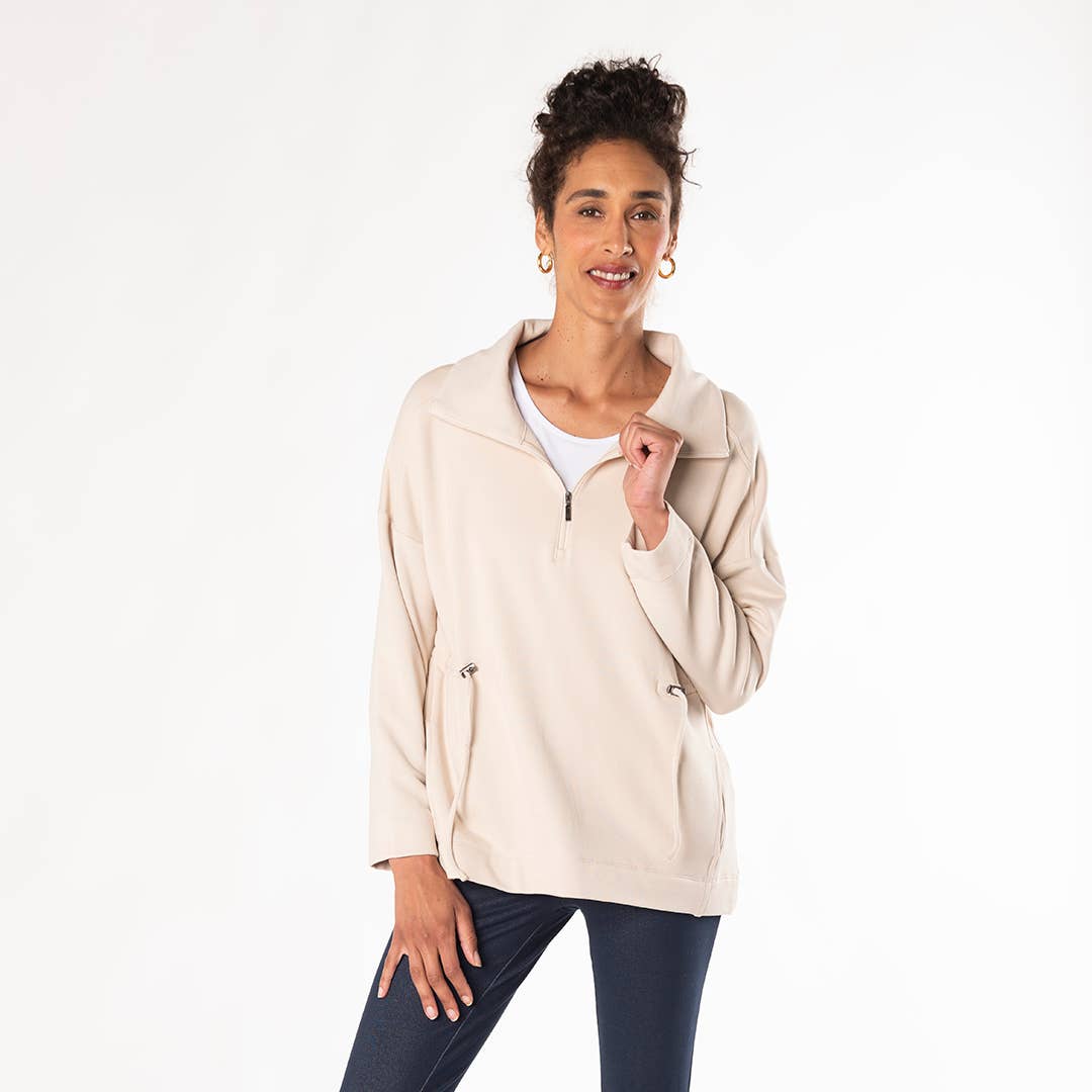 Bamboo Half - Zip Sweatshirt - Oat - Curated Joy | Natural Home