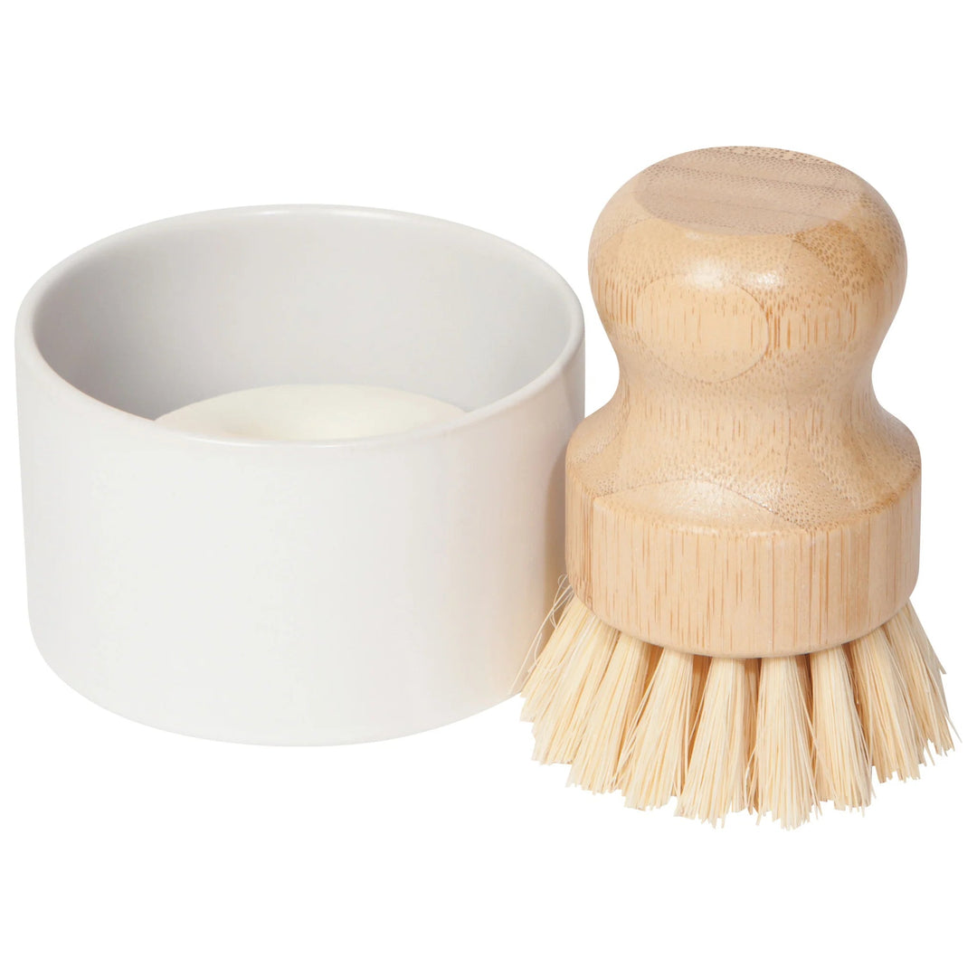 Dish Brush with Ceramic Holder and Olive Oil Soap Set - Curated Joy | Natural Home