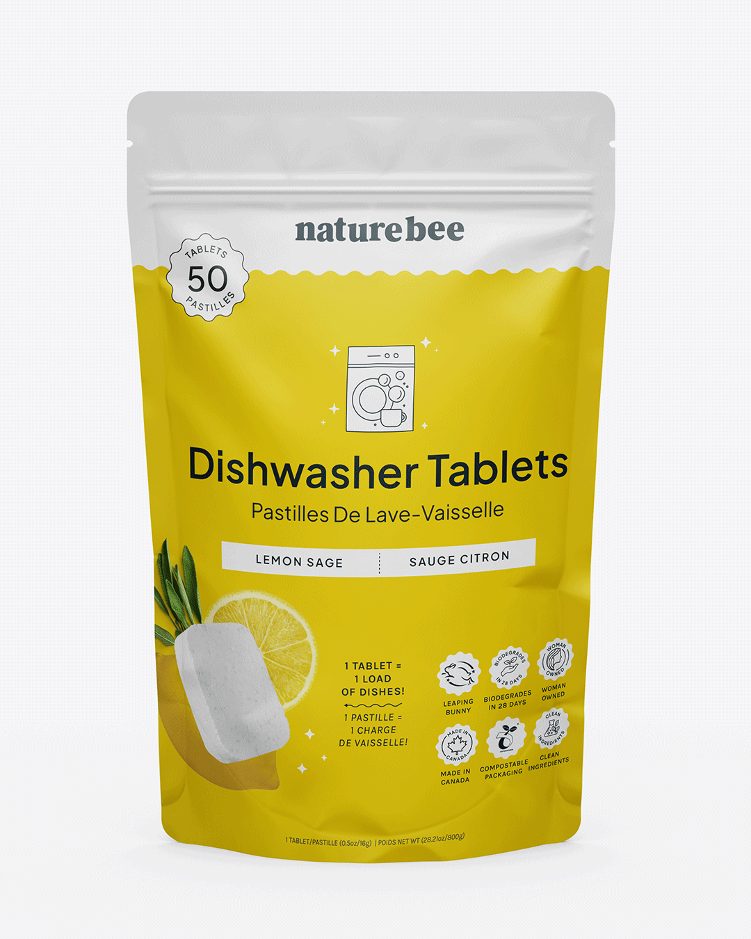 Lemon Dishwasher Tablets | Bag of 50 | NATURE BEE