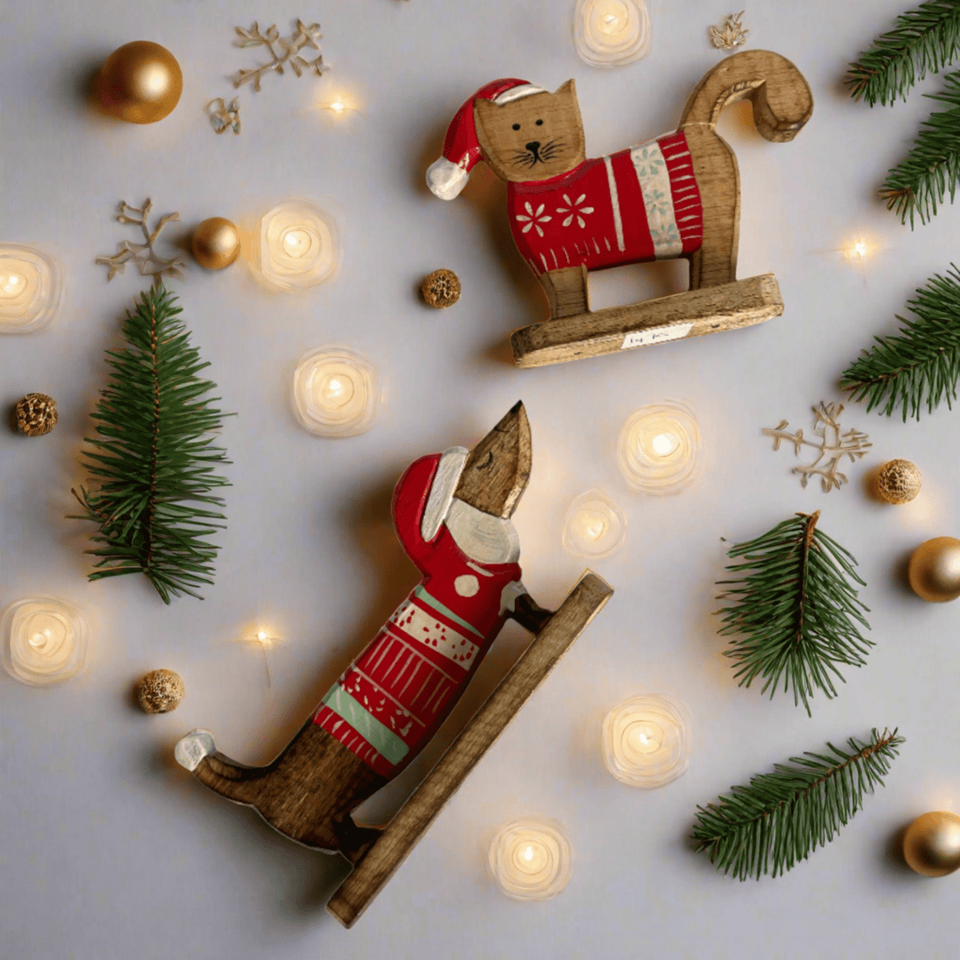 Handmade, Wooden Standing Cat | Fair Trade - Curated Joy | Natural Home