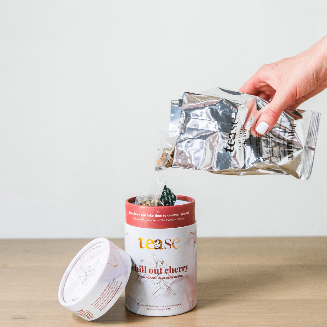 TEASE TEA | Chill Out Cherry – Ashwagandha & Mushroom Wellness Blend - Curated Joy | Natural Home