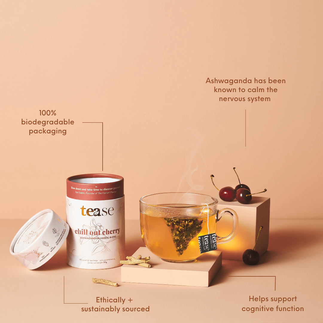 TEASE TEA | Chill Out Cherry – Ashwagandha & Mushroom Wellness Blend - Curated Joy | Natural Home