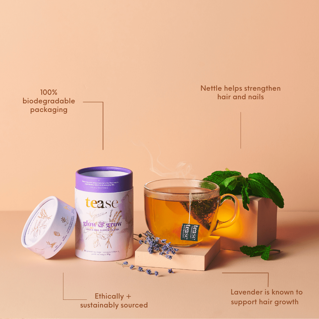 TEASE TEA | Glow & Grow Herbal Tea Blend | Beauty Hair Nail and Skin - Curated Joy | Natural Home